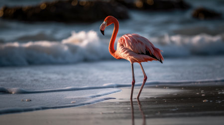Pink Flamingo. Chilean Flamingos. Generative AIの素材