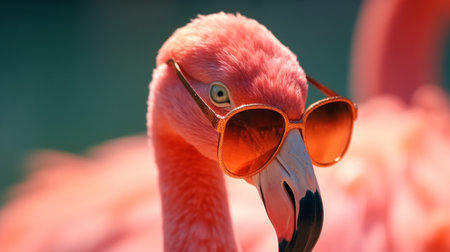 Pink flamingo wearing summer sunglasses. Generative AIの素材