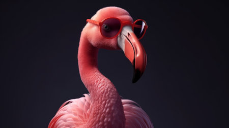 Pink flamingo wearing summer sunglasses. Generative AIの素材