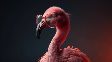 Pink flamingo wearing summer sunglasses. Generative AIの素材