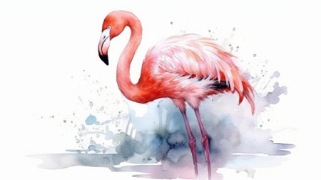 Watercolor pink flamingo isolated on white background. Generative AIの素材