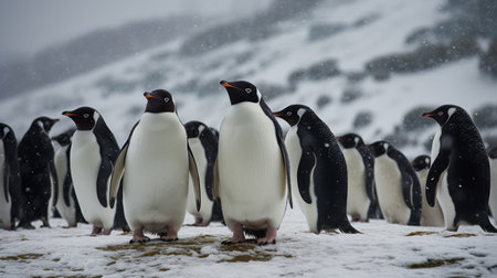 Group of penguins standing next to each other. Generative AIの素材