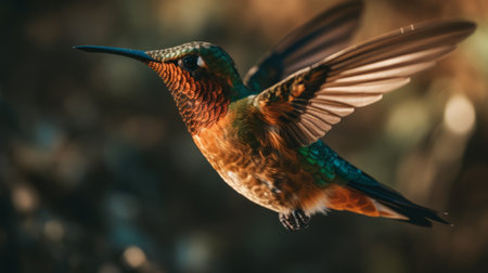 Hummingbird in flight in close-up. Generative AIの素材