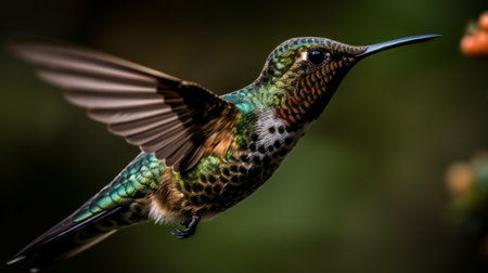 Hummingbird in flight in close-up. Generative AIの素材