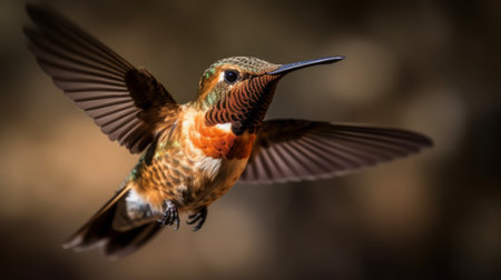 Hummingbird in flight in close-up. Generative AIの素材