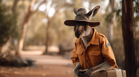 Kangaroo in the form of a delivery man and a cap. Generative AIの素材