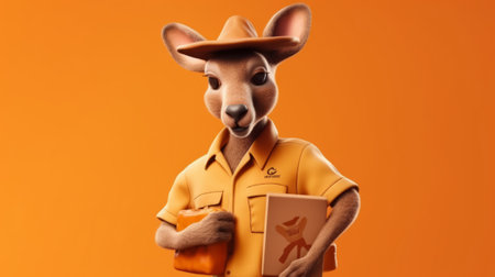 Kangaroo in the form of a delivery man and a cap. Generative AIの素材