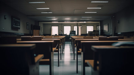 Empty defocused university classroom. Generative AIの素材