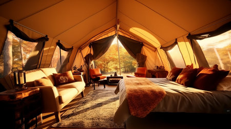 Glamping in the beautiful place. Generative AIの素材