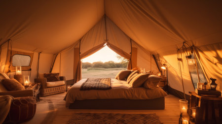 Glamping in the beautiful place. Generative AIの素材