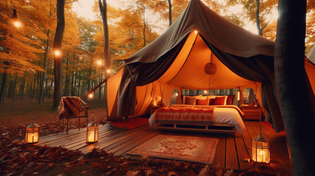 Glamping in the beautiful place. Generative AIの素材