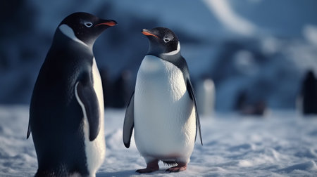 Penguins on the snow. Generative AIの素材