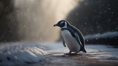 Portrait of a penguin in a snowy landscape. Generative AIの素材