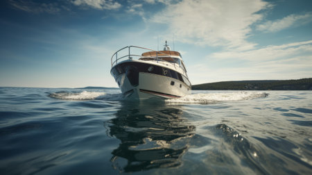 Wide angle shot of front of the yacht in summer time. Generative AIの素材