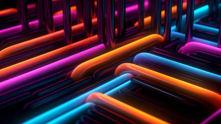 3d render abstract geometric neon background. Generative AIの素材