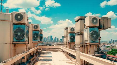 Air conditioners on the roof of the building. Generative AIの素材