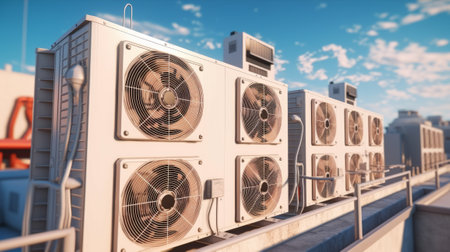 Air conditioners on the roof of the building. Generative AIの素材