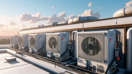 Air conditioners on the roof of the building. Generative AIの素材