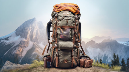 Big hiking and trekking backpack. Generative AIの素材