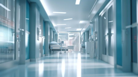 Blurred interior of hospital - abstract medical background. Generative AIの素材