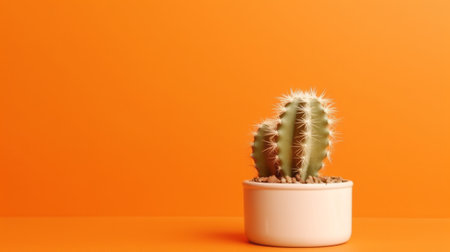 Cactus in a white planter isolated on a bright orange background. Generative AIの素材