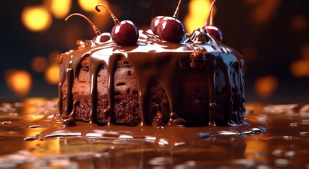 Chocolate cake with melting dark. Generative AIの素材