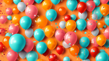 Colorful birthday background with balloons. Generative AIの素材