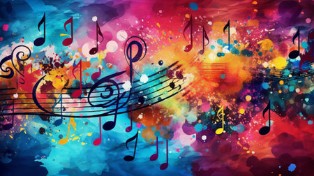 Colorful music background with musical notes. Generative AIの素材