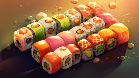 Delicious sushi rolls. Generative AIの素材