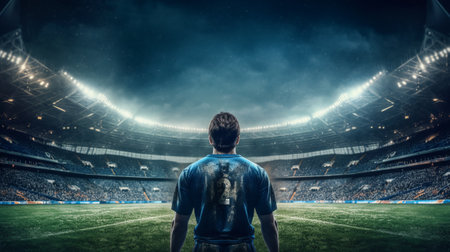 Football player in the stadium rear view. Generative AIの素材