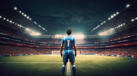 Football player in the stadium rear view. Generative AIの素材