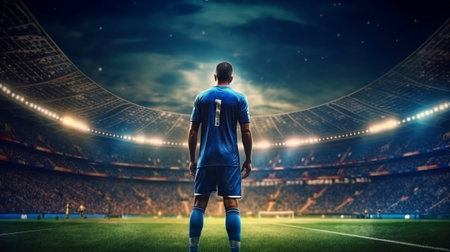 Football player in the stadium rear view. Generative AIの素材