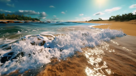 Summer landscape of a sunny day on the beach with wave. Generative AIの素材