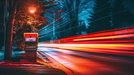 A bright red mailbox near the street. Generative AIの素材