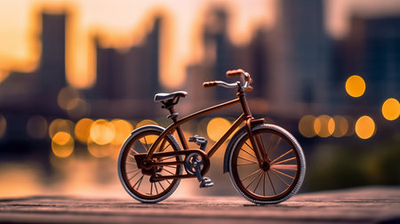 Bicycle on the background of a blurred city. Generative AIの素材