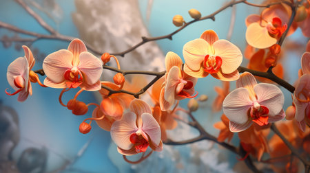 Close up orchid flowers branch. Generative AIの素材