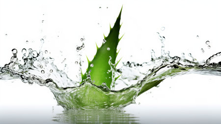 Fresh aloe vera with water splash isolated on white background. Generative AIの素材