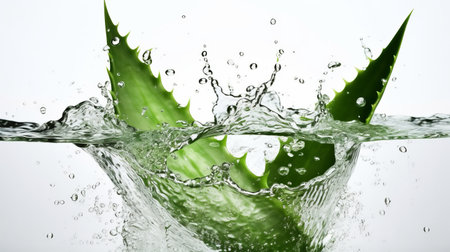 Fresh aloe vera with water splash isolated on white background. Generative AIの素材