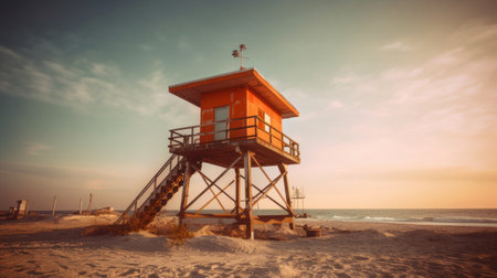 Rescue tower on the beach. Generative AIの素材