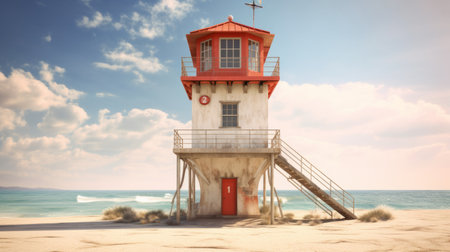 Rescue tower on the beach. Generative AIの素材