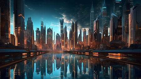 City in virtual reality game retro background. Generative AIの素材