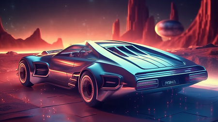 Futuristic vintage car illustration retro style 80s. Generative AIの素材