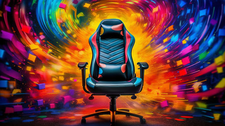 Gamer chair with colorful background. Generative AIの素材