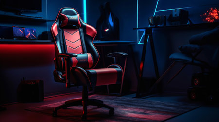 Gamer setup computer and gamer chair. Generative AIの素材