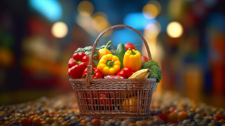 Grocery basket with bokeh background. Generative AIの素材