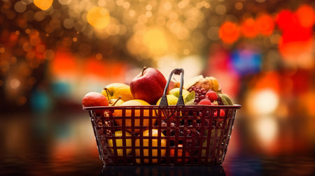 Grocery basket with bokeh background. Generative AIの素材