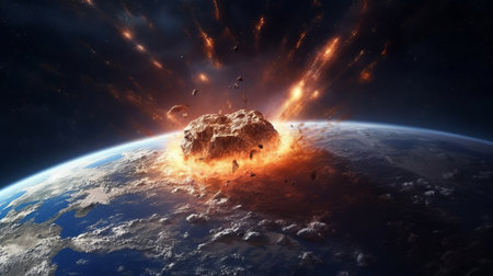 Meteor towards earth. Generative AIの素材
