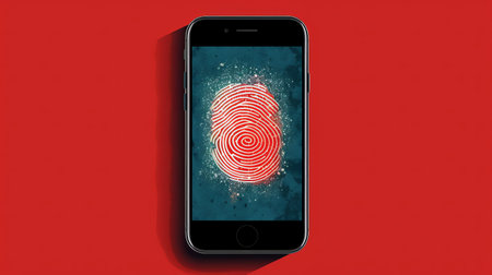 Mobile phone with fingerprint on screen. Generative AIの素材