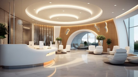 Modern reception area lobby area interior design. Generative AIの素材