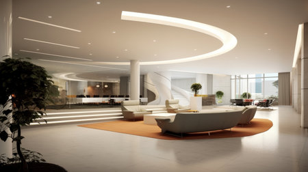 Modern reception area lobby area interior design. Generative AIの素材